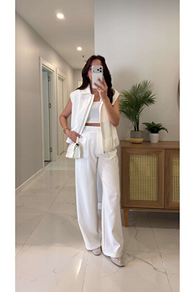 BİRCANÇİL Set de pantaloni și vestă cu paiete albe Noksa