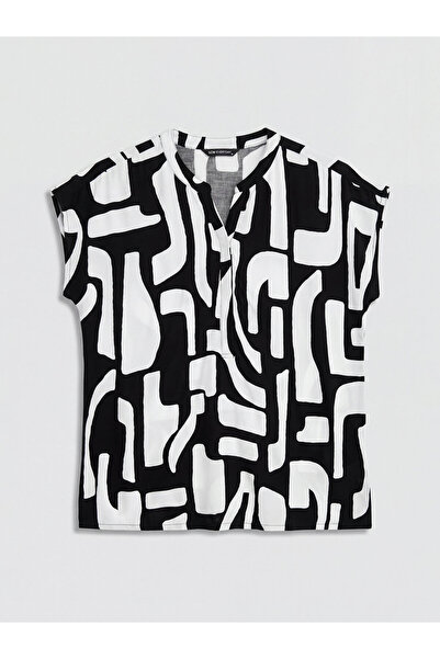 LC Waikiki Grandad Collar Patterned Short Sleeve Women's Blouse