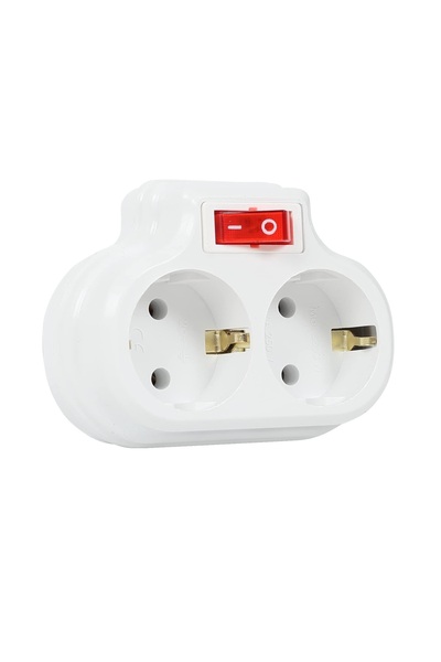 AKN 2-Way Switched Golyat, Dual Grounded Socket Multiplier Plug, White Color