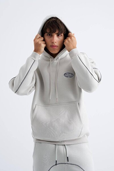Machinist Men's Reflective Detailed Hooded Sweatshirt Space Gray