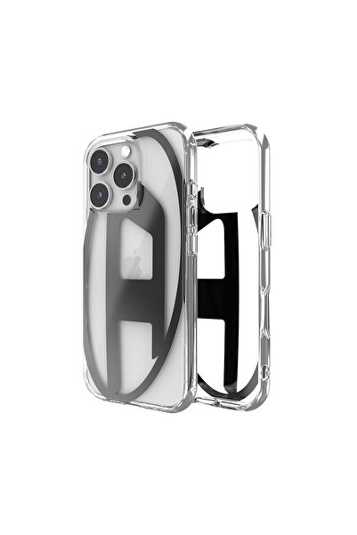 Diesel iPhone 16 Pro Uyumlu Oval D Mirror Şeffaf Kılıf - Şeffaf/Siyah