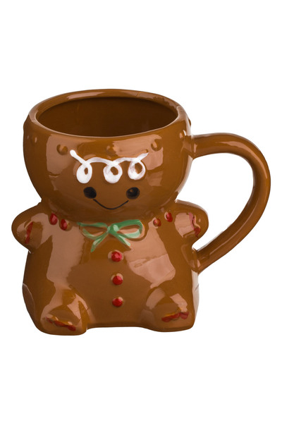 Zumzeria Brown Ceramic Christmas Mug with 3D Gingerbread Man 380ml