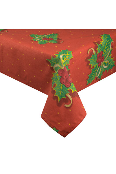 Zumzeria Red Christmas Tablecloth with Mistletoe and Stars 240x140cm