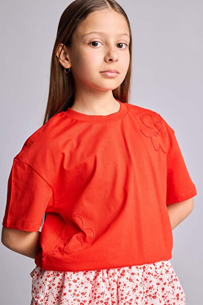 DeFacto Tricou cu mânecă scurtă, brodat, cu gât rotund, pentru fete H6645A826SM