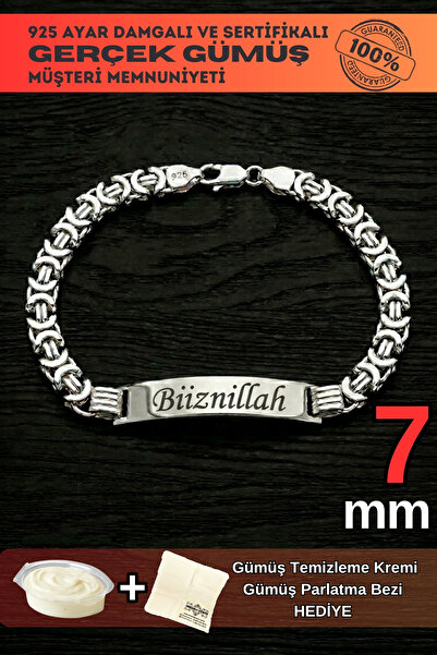 OSMANLI GÜMÜŞ Erkek Gümüş Bileklik - 7 mm İsim Yazı Yazılabilir Gümüş Parlak ...