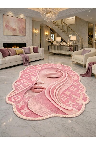 Rugs Modern Halı SDT Lüks Sanatsal Kadın Figürlü Pembe Krem Dokuma Taban Deko...