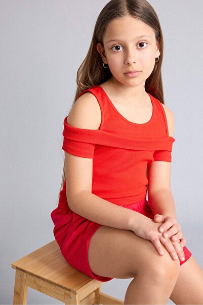 DeFacto Crew Neck Ribbed Camisole Short Sleeve T-Shirt Girls H6157A826Sm