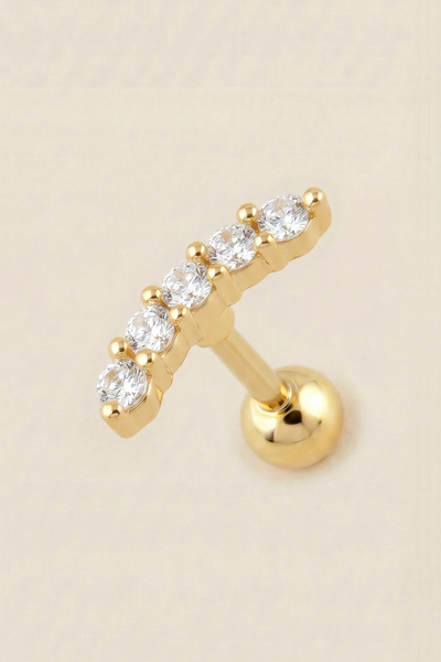 Hetra Altın Renkli Cerrahi Çelik Zirkon Taşlı Kavisli Tragus Piercing – Helix...