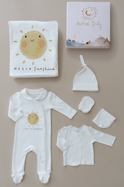 Astral Baby طقم من 6 قطع من القطن الفاخر بنسبة 100% لحديثي الولادة مع ياقة وأ...