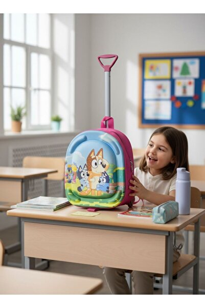 GİYU SHOP Kız Çocuk Anaokulu Kreş Çekçekli Tekerli 3d Eva Renkli Baskılı Sırt...