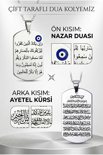 Takı Dükkanı Double Sided Stainless Unisex Steel Necklace with Evil Eye and A...