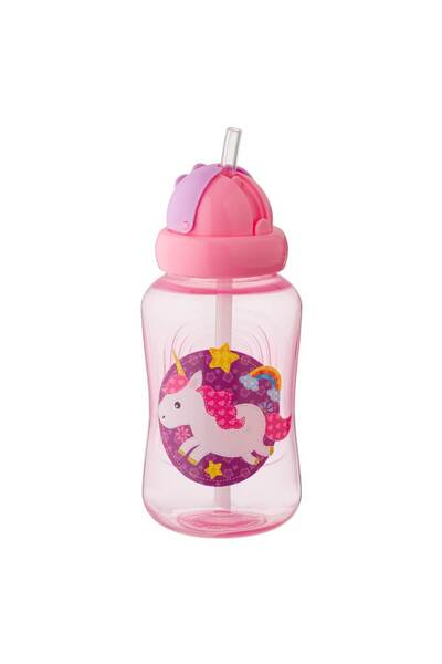 Zumzeria Pink Unicorn Princess Water Bottle with Straw for Kids 345ml