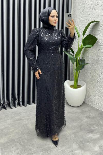 Kalemen Moda Sahra Otriş Detay Abiye 1004 Siyah