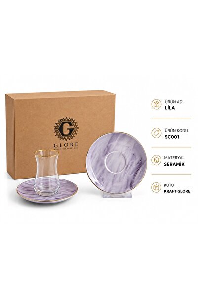 Glore Lila 12 Parça 6 Kişilik Altın Yaldızlı Seramik Çay Takımı