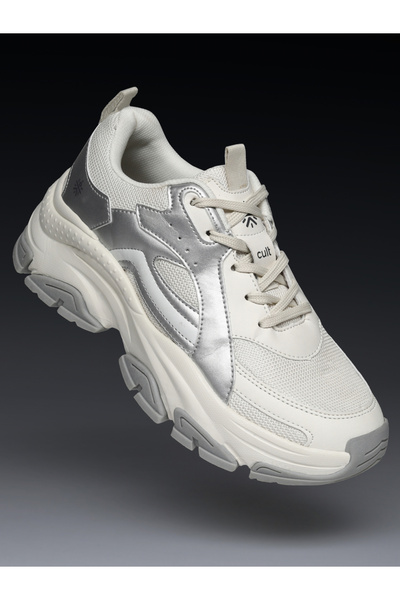 Cult By Styli Women Off-White and Silver Luna Sneakers