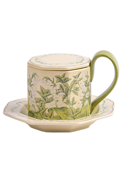 Generic Happy Lily of the Valley Octagonal Cup Plate (Color Box) (Cup+Plate+Lid)