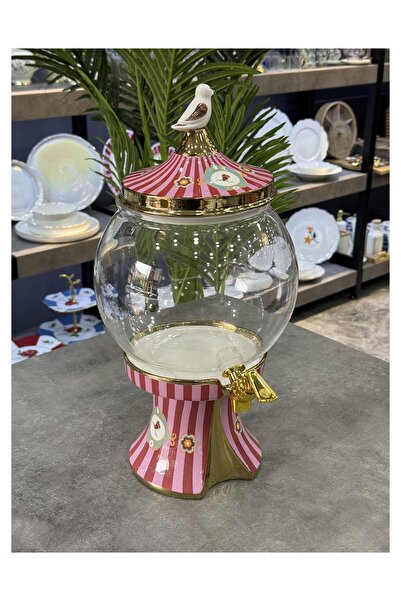 Doğudeko Love Bird Pink Glass Porcelain Dispenser 5.5 Lt