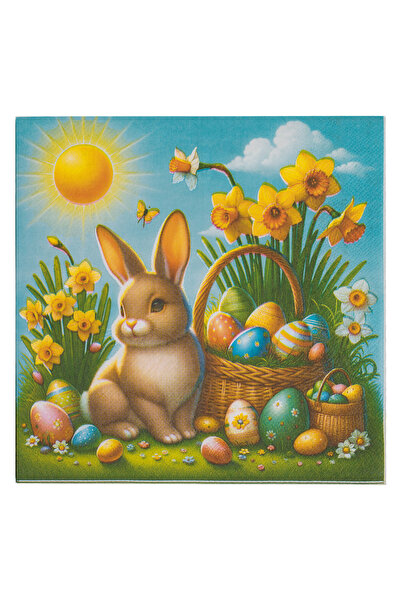Zumzeria Petrol Colored 2-Ply Napkins Easter Bunny Basket Eggs Flowers Sun 40...