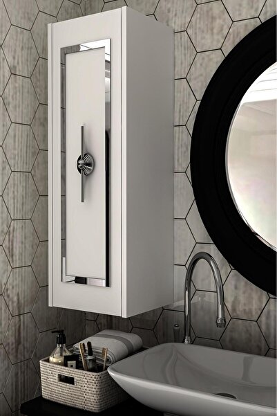 DEMONTE DECOR D7055DD-32 DUVARA MONTE TEK KAPAKLI BANYO DOLABI BEYAZ-GÜMÜŞ