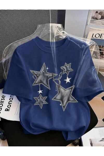 KOZİA OUTDOORS Women's Star Print Crew Neck Basic T-Shirt