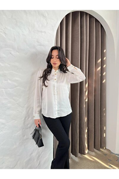 Hira Clothing Cămașă elegantă de damă, cu textură moale din satin și detalii ...