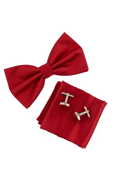 ButicCochet 3-piece set, bow tie, cufflinks and handkerchief, for men, Red, S...