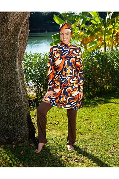 Estiva Patterned Tights Full Covered Hijab Swimsuit