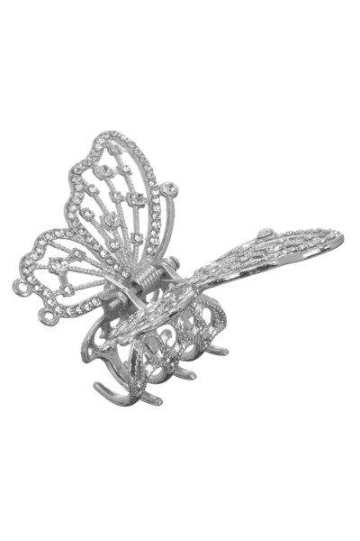 Zumzeria Silver Metallic Butterfly Hair Clip with Silver Rhinestones for Wome...