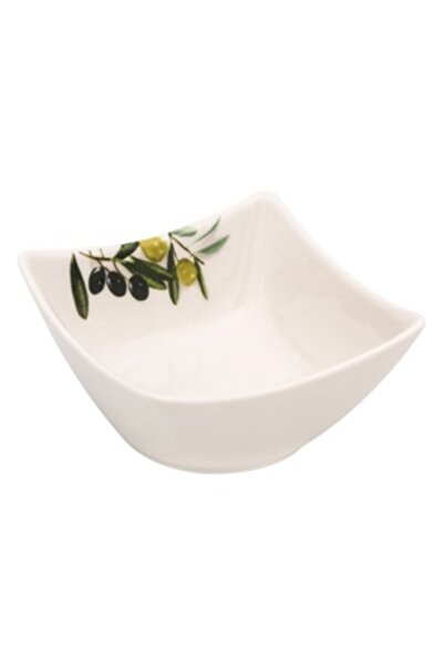 Zumzeria Square White Porcelain Bowl with Olive Print for Nuts - Sauce 200ml