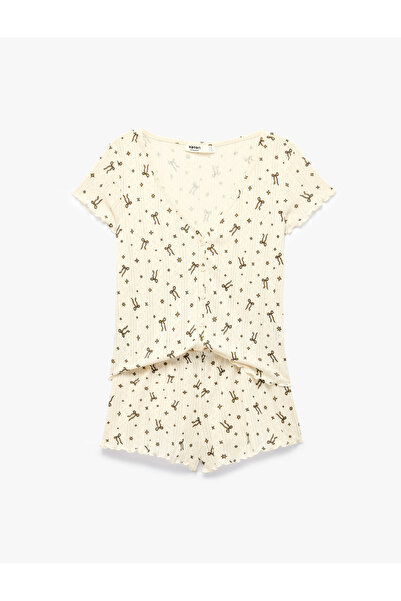 Koton Set de pijamale din bumbac cu model, cu mâneci scurte și pantaloni scurți