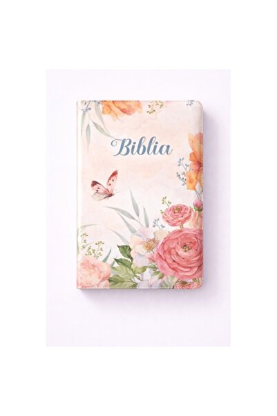 Light Store Biblie mare, piele ecologică, model floral roz, fermoar, index, m...