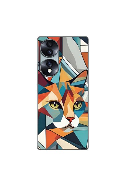 OEM Case compatible with Honor 70 Silicone Gel Tpu Pattern Cubic Cat Art