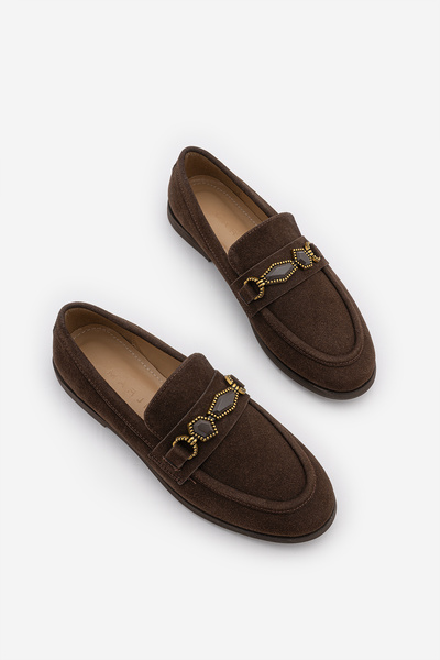 Marjin Women's Loafer Moccasin Buckle Stoned Classic Casual Shoes Savira Brow...