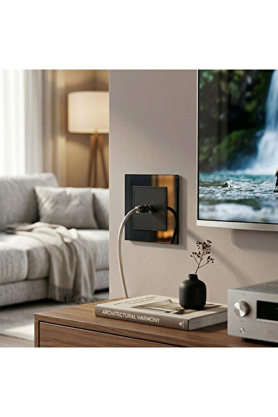 SANITEXPERT Single Black TV Socket SPN1466B, Tempered Glass Frame, IP20, 86x86mm