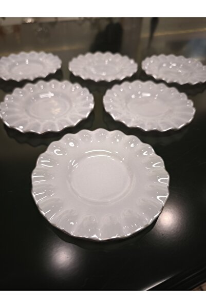 P&ORA PREMIUM KITCHEN PRODUCTS Silver White Glass 6-Piece Tea Plate Set