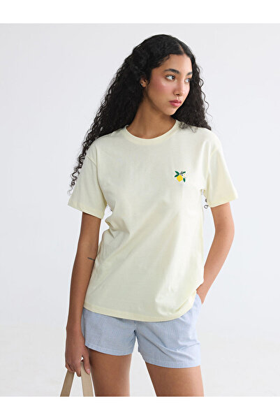 LC Waikiki Yellow Embroidered Cotton Women's T-Shirt