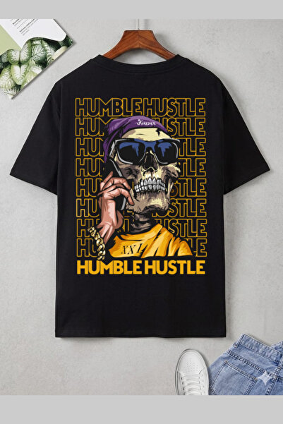 barsdepo Μπλουζάκι με στάμπα Humble Hustle στην πλάτη, Oversize Unisex T-shir...