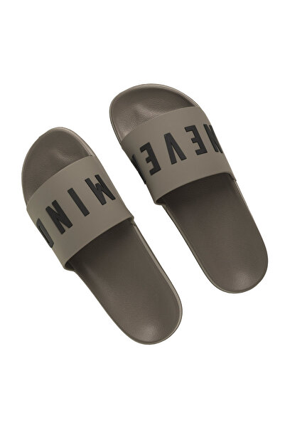 Zumzeria Khaki Slides with Embossed Strap "Never Mind" for Men