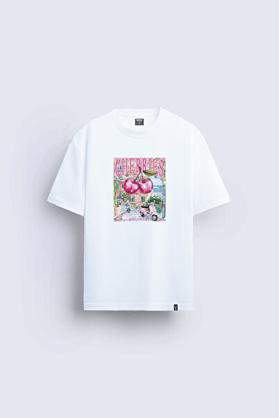 AYDESİGN Cherry Pinterest Printed Crew Neck White T-Shirt T-Shirt