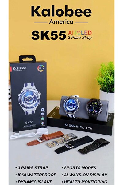 ATKGİYİM Kalobee SK55 AI Akıllı Saat - Dinamik Ada & Her Zaman Açık Ekran Öze...
