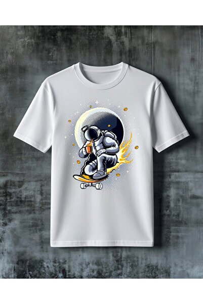 COMVİCHO تي شيرت كبير الحجم مطبوع عليه astronaut skateboard 12