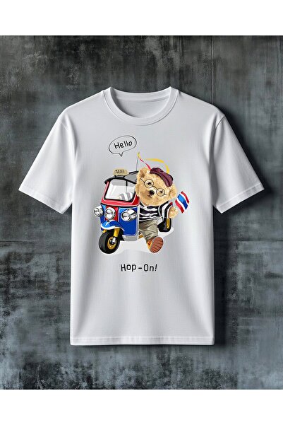 COMVİCHO Hop on Taksici Ayi Printed Oversize T-Shirt