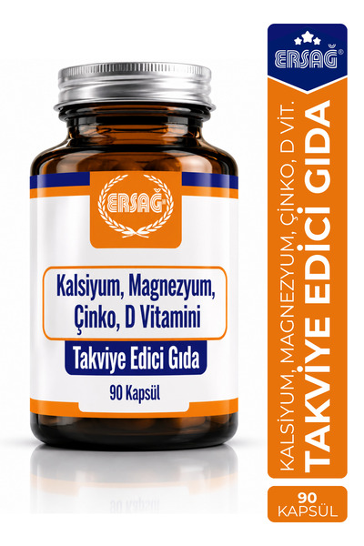 Ersağ Kalsiyum Magnezyum Çinko D Vitamini Takviye Edici Gıda 90 Kapsül