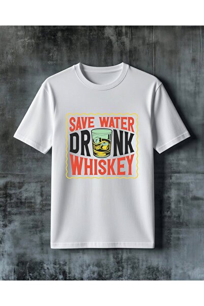 COMVİCHO Save Water Whiskey Printed Oversize T-Shirt