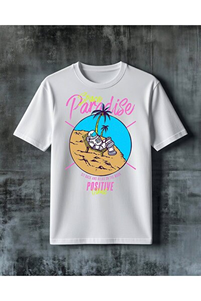 COMVİCHO Space Paradise Astronaut Moon Printed Oversize T-Shirt