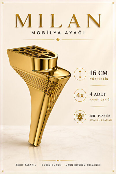 Badem10 MİLAN 16 Cm Altın Mobilya Ayağı 4 Adet Sert Plastik Modern Koltuk Kan...