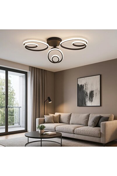Elektroyou Lucca Siyah Modern Ultra Power Beyaz Ledli 3'Lü Plafonyer Ledli Avize