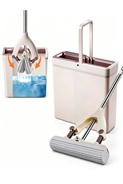 Generic 🧹Sponge Roller Mop and Bucket Set, Self Wringing 2 Sponge Heads Refi...