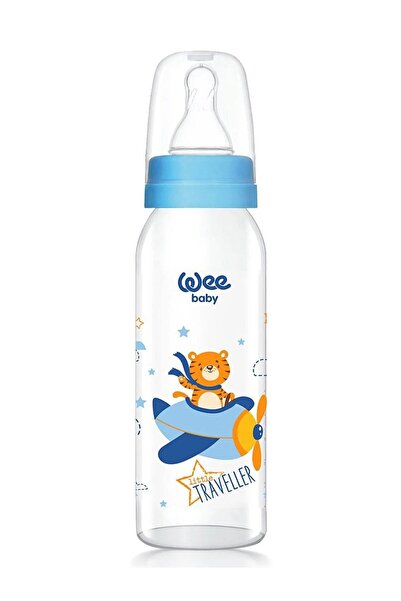 Wee Baby Silicone Classic Cherry Tip Glass Baby Bottle 250 ml - Blue