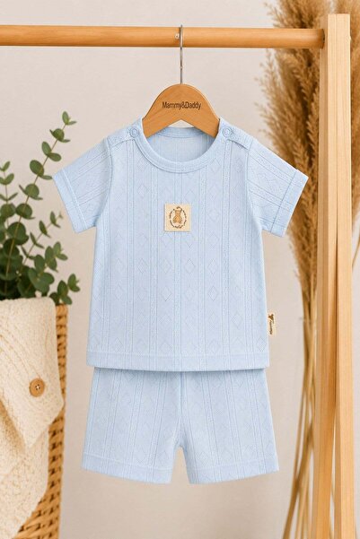 dinamik çocuk Unisex 2-piece baby set with openwork short sleeves and shorts,...